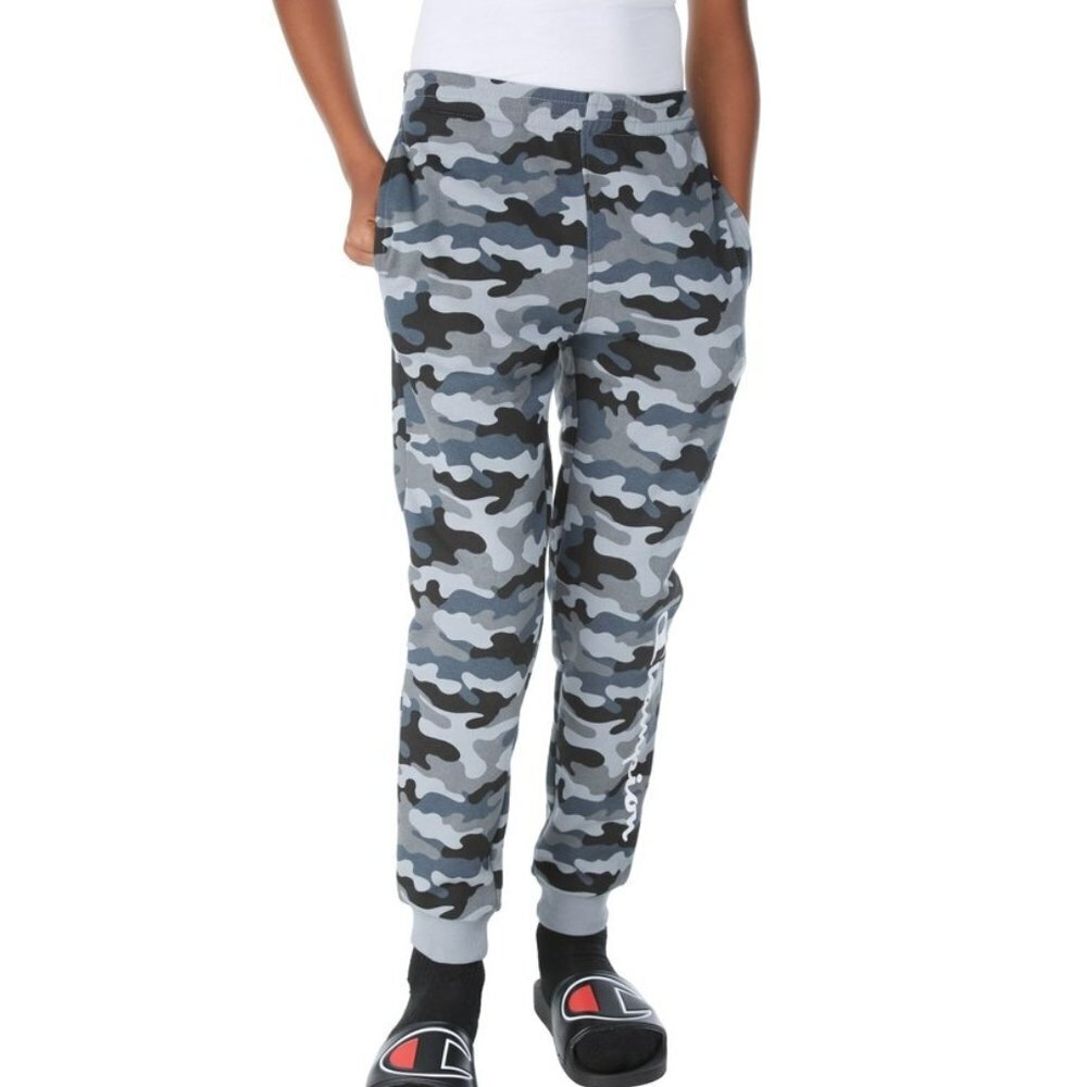 Champion Fleece Camo Joggers in Concrete Camo, Script Logo Size XL